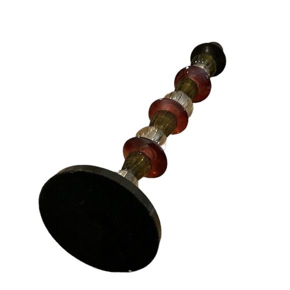 15" Candle Holder w/ Glass Beads Amber/Green/Beige - Picture 6 of 6